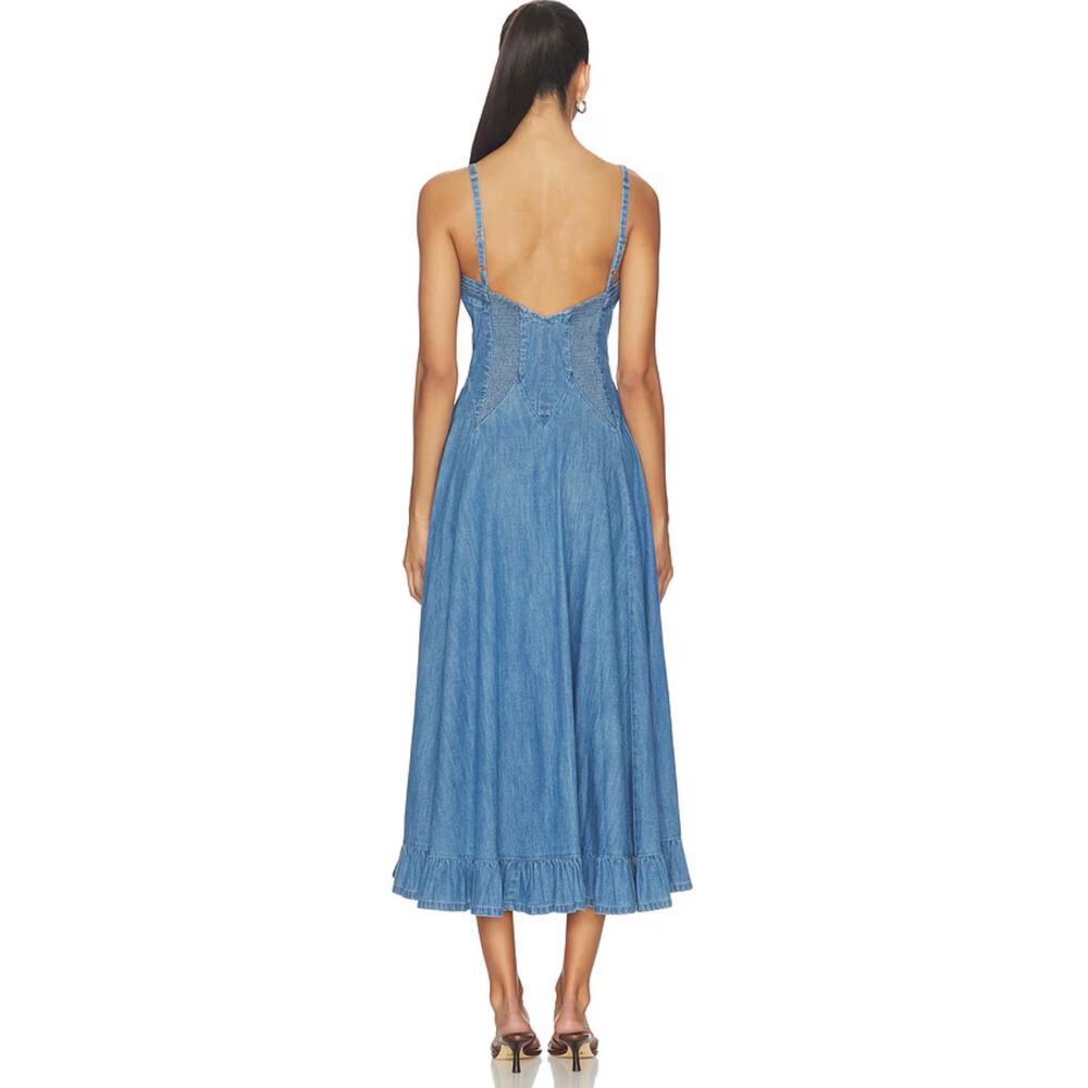 Free People Another Season Boardwalk Blue Denim Midi Dress XL (NEW) - Picture 3 of 9